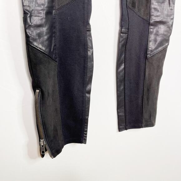 Anthropologie Black Faux Suede Leather Patched Skinny Leg Pants 28 Zip Ankle - Picture 5 of 13